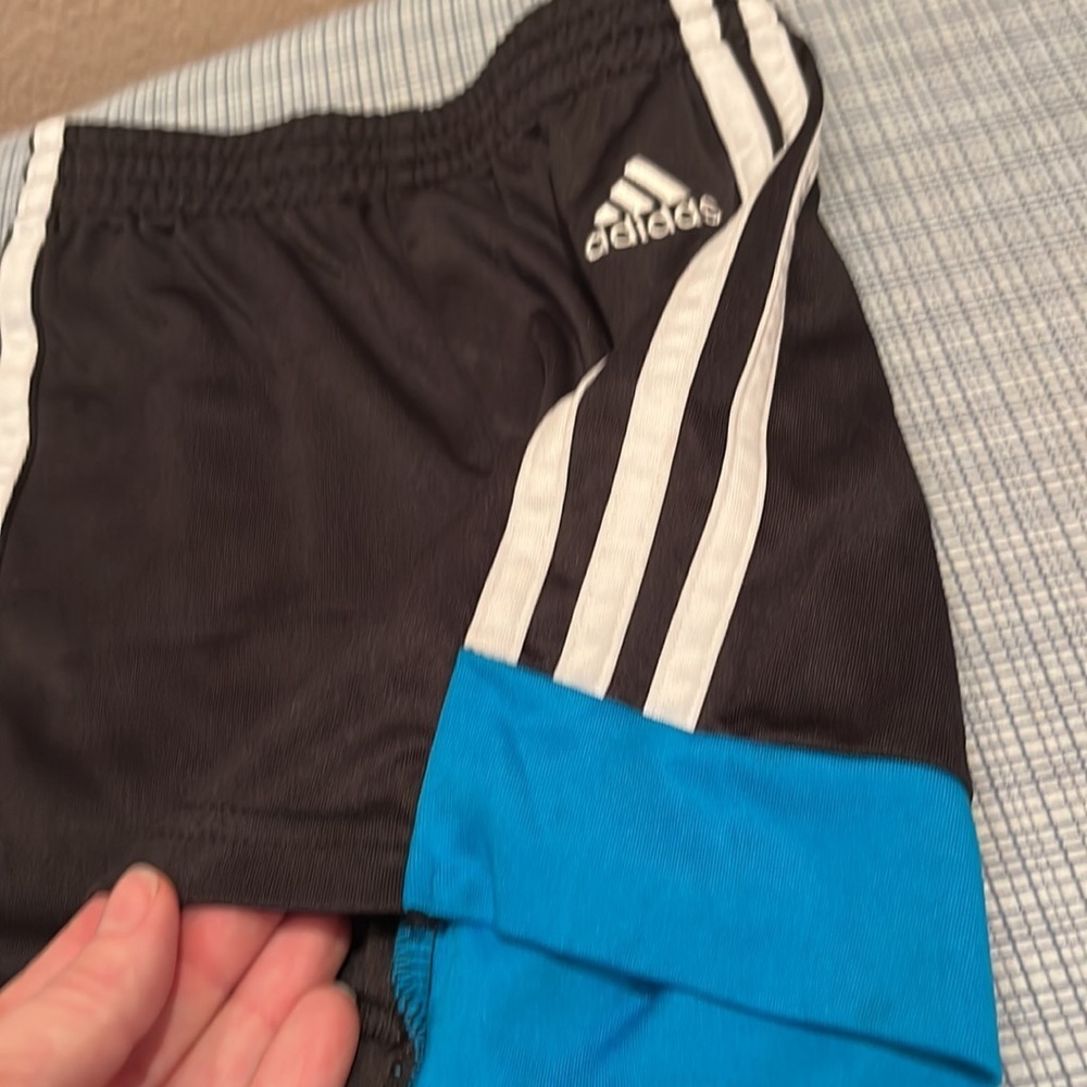 Adidas Boys Shorts Size 2T Black White Stripe Aqua Blue - Picture 3 of 8